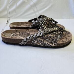 New Muks Luks Womens Thong Sandal Size 10 Cow Suede Braided Sequin Boho Artsy